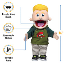 Load image into Gallery viewer, Christian Boy Puppet, Jesus Is My Superhero Shirt (14")
