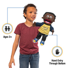 Load image into Gallery viewer, Christian Boy Puppet, ASAP Always Say A Prayer Shirt, Black (14")
