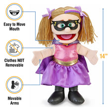 Load image into Gallery viewer, Superhero, Girl Puppet, Peach Skin (14")
